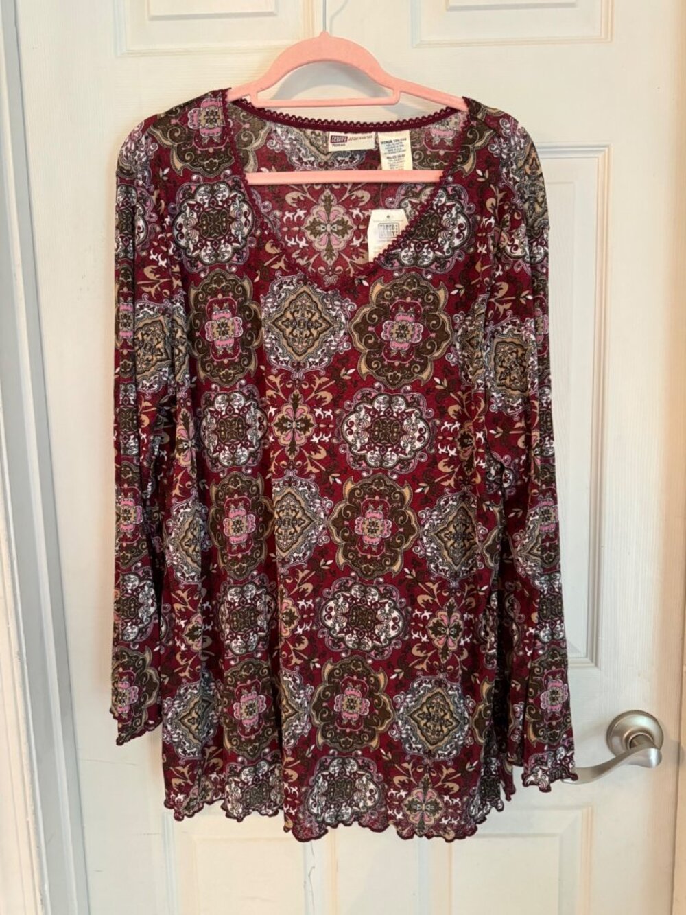 Vintage Faded Glory V-Neck Tunic Blouse Sheer Knit Shirt Mesh Netting 18/20 NEW - Picture 14 of 14